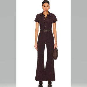 Rollas Eastcoast Flare Leg Corduroy Jumpsuit Short Sleeve in Fig Size L NWT